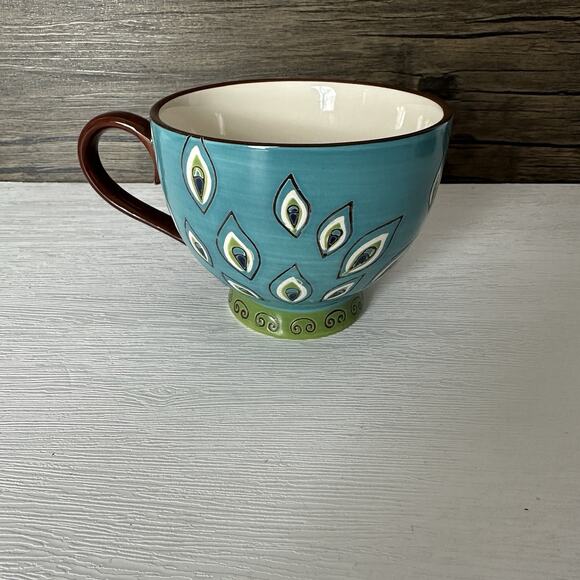 Pier 1 One Mug Cup Peacock Pattern Hand Painted Large Coffee Tea Hot Chocolate - Picture 4 of 8